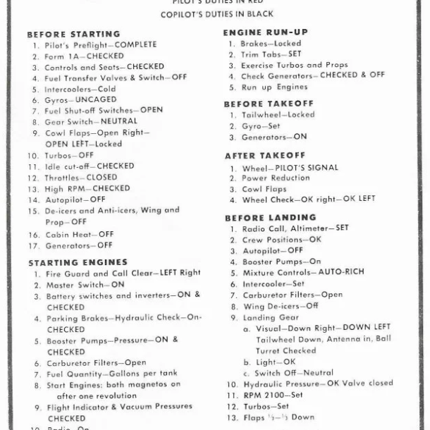 b17 bomber checklist